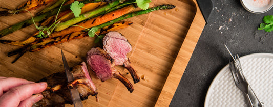 Grilled Rack of Lamb with Baby Carrots & Asparagus