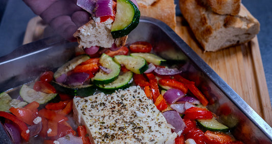 Grilled Vegetables with Feta Cheese and Crusty Bread