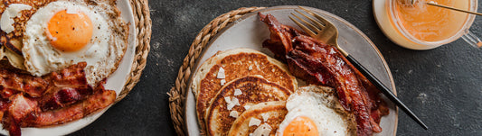 Grilled Pancakes with Crispy Bacon and Fried Eggs